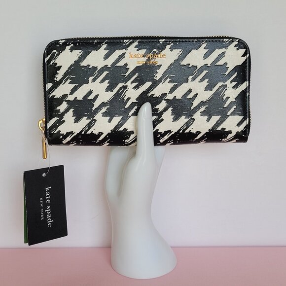 KATE SPADE Morgan Painterly Houndstooth Zip-Around Wallet- Black Multi⭐ - Picture 4 of 16